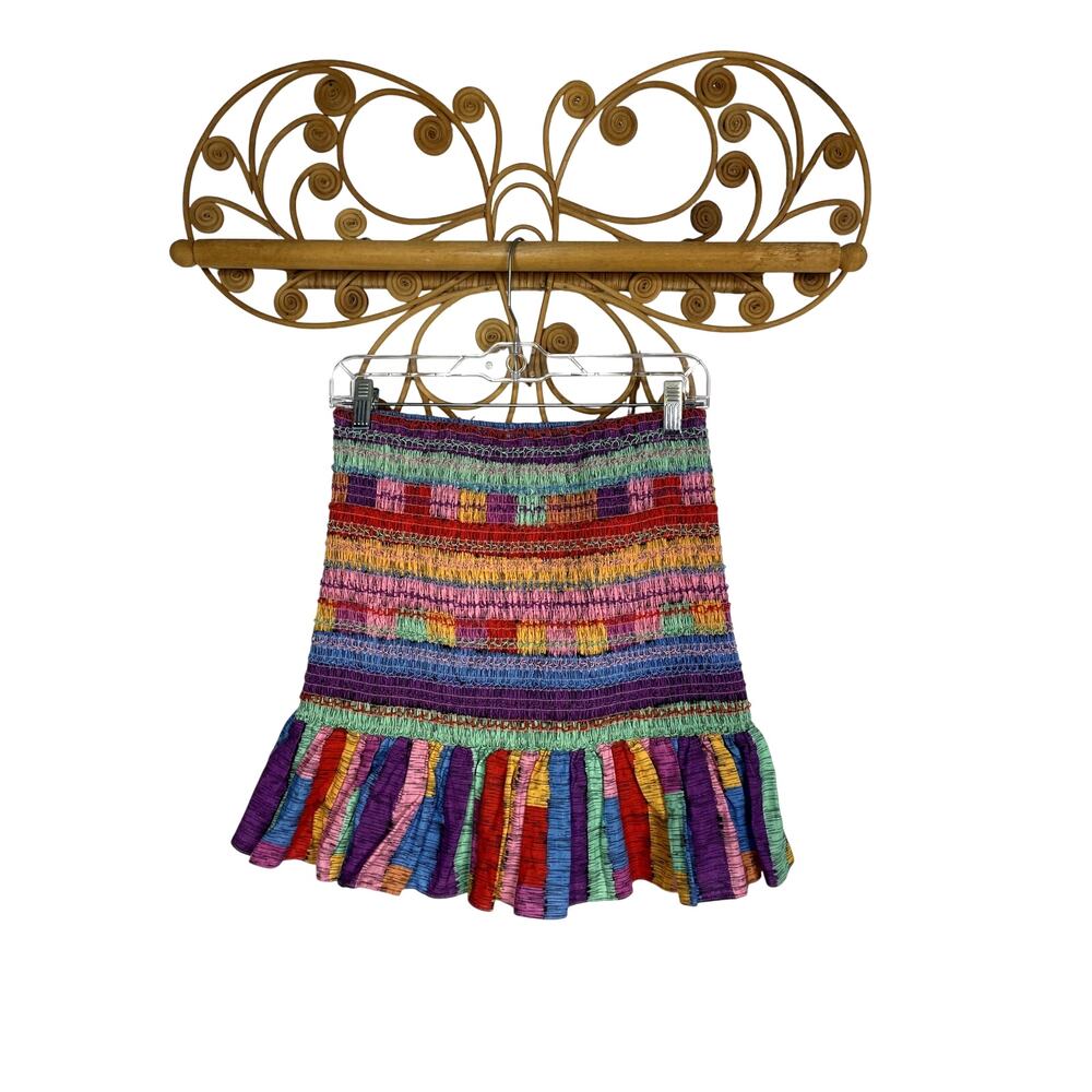 Farm Rio Embroidered Stripes Mini skirt S - Picture 2 of 9